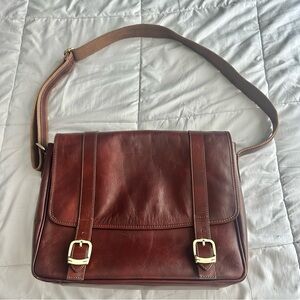 LUCALDO Italy 100% Leather Mens Crossbody Messenger Laptop Bag Business Brass